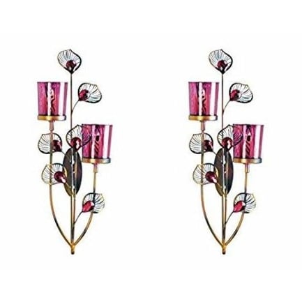 Pair of Pink Peacock Wall Sconces