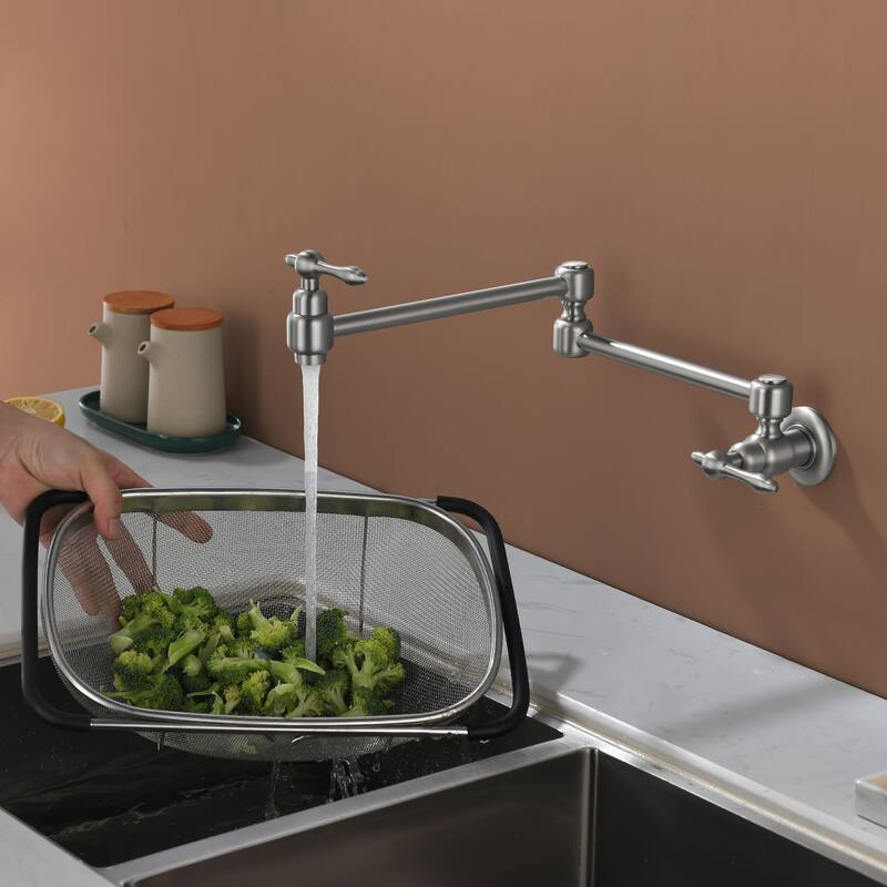 Pot Filler Faucet Commercial Wall Mount Kitchen Sink Faucet Modern Folding Stretchable Double Joint With Single Hole Two Handles