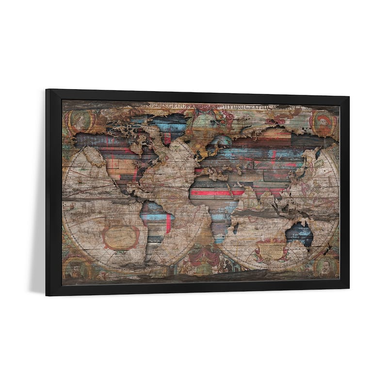 Distressed World Map Premium Framed Poster by Diego Tirigall