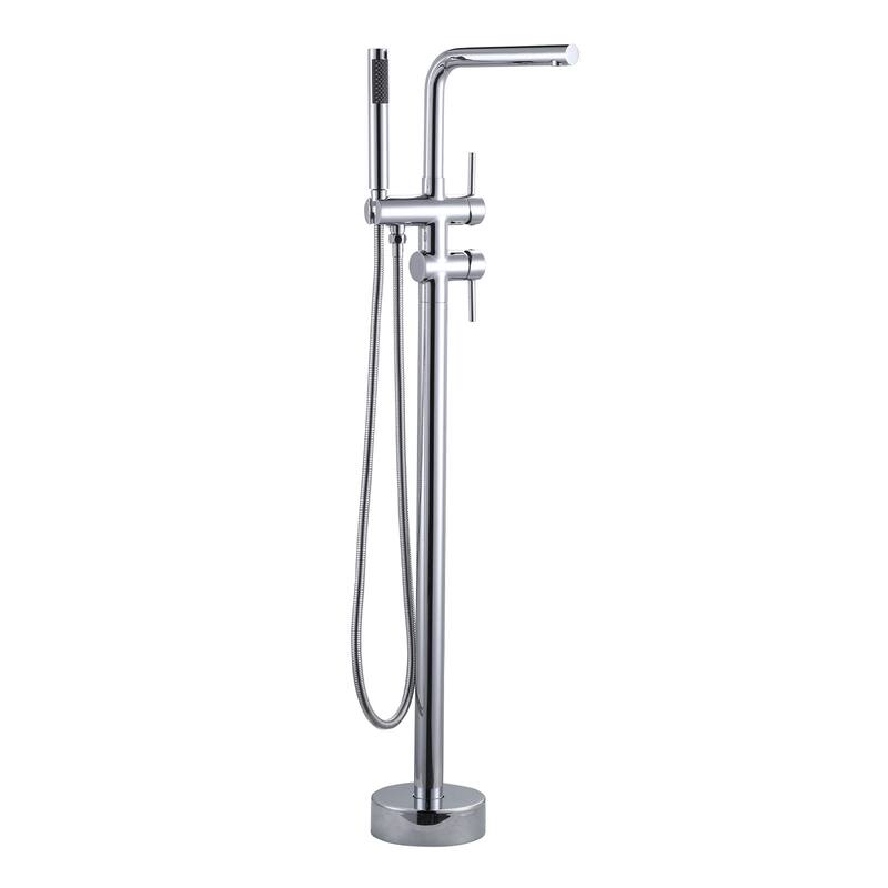 WOWOW 2-Handle Freestanding Longer Spout Tub Faucet with Handshower - Chrome