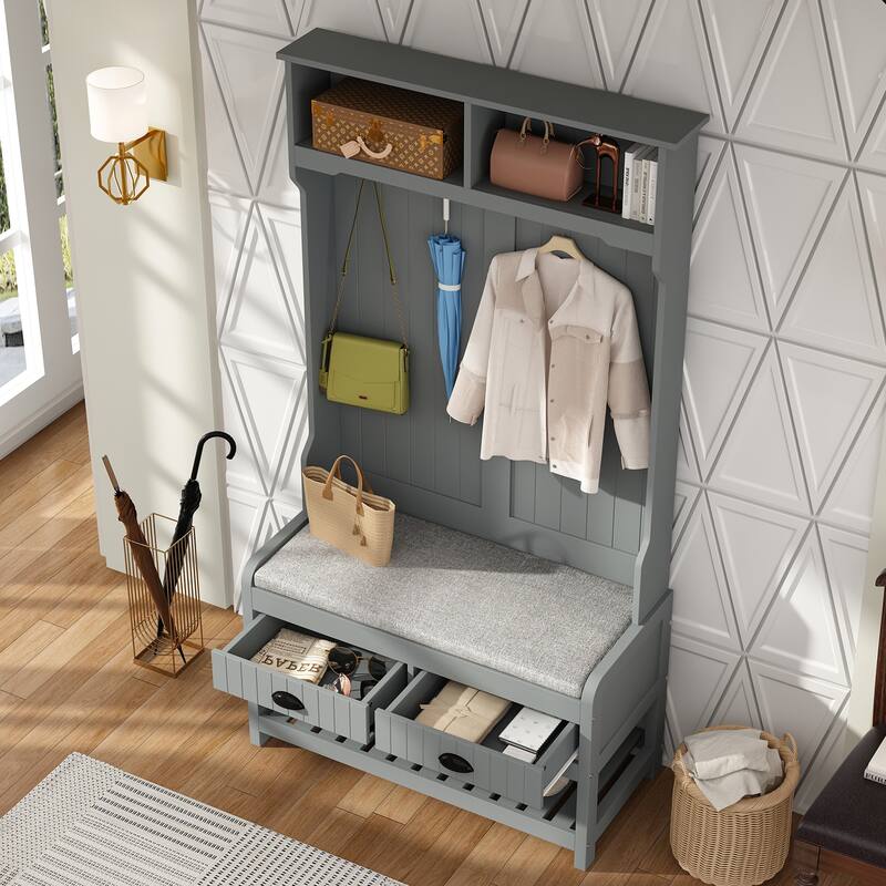 Timechee 34.3'' Wide Hall Tree with Bench and Shoe Storage