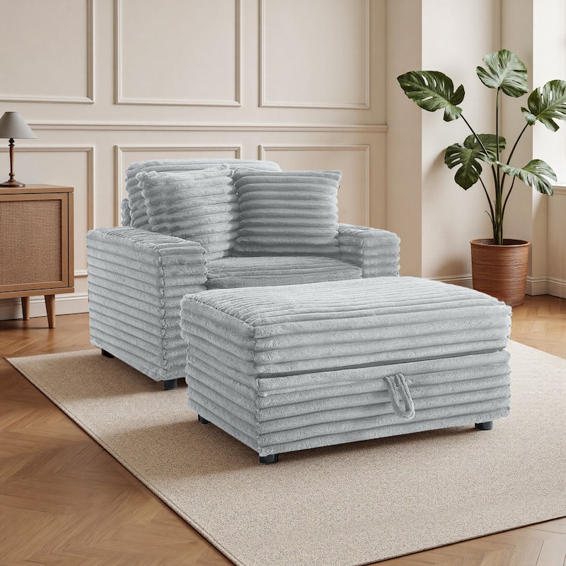 37" W Upholstered Chaise Lounge Accent Chair with Storage Ottoman