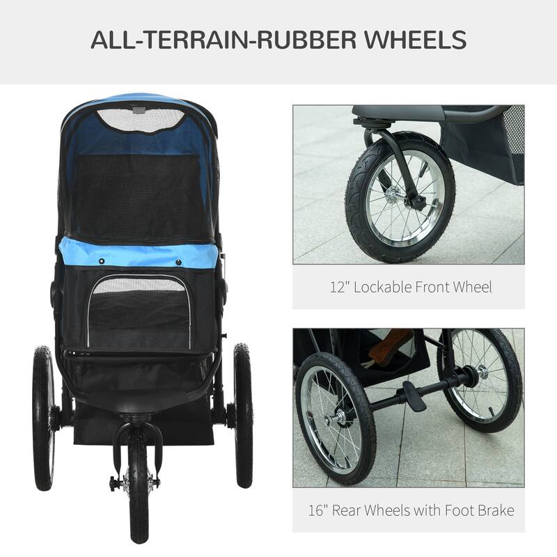 PawHut Pet Stroller for Small and Medium Dogs, 3 Big Wheels Foldable Cat Stroller with Adjustable Canopy