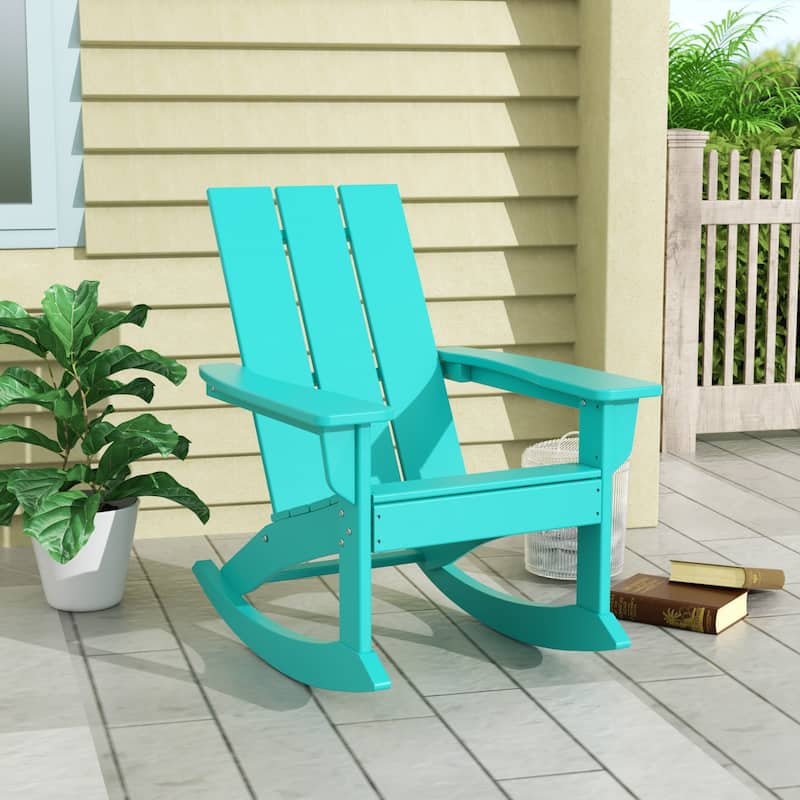 Shoreside Modern Eco-Friendly All Weather Poly Adirondack Rocking Chair - Turquoise