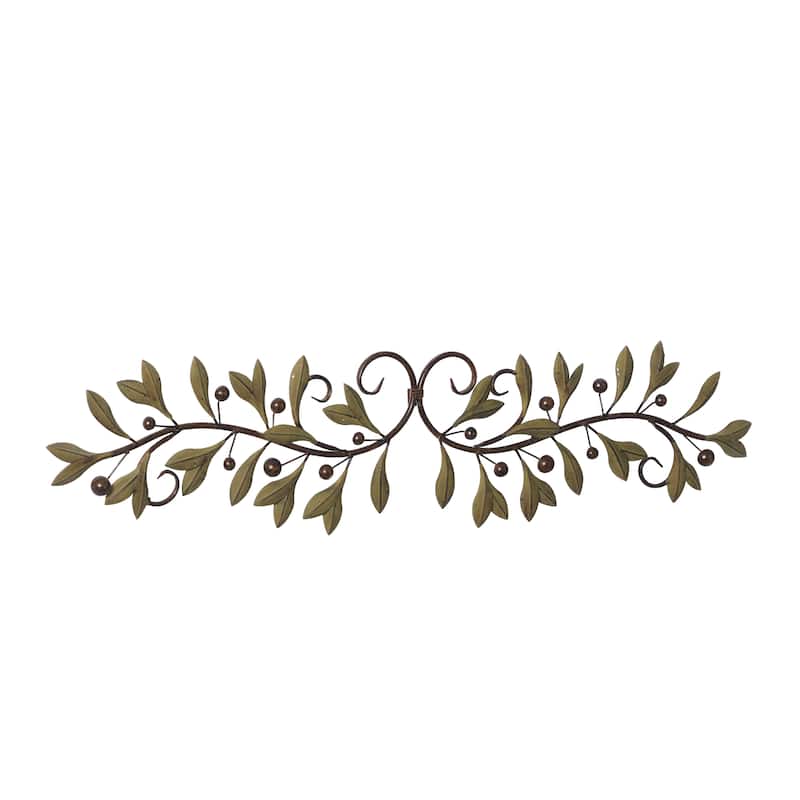 Metal Leaf Long Horizontal Vine Home Wall Decor - Red or Green - Roche River Decor