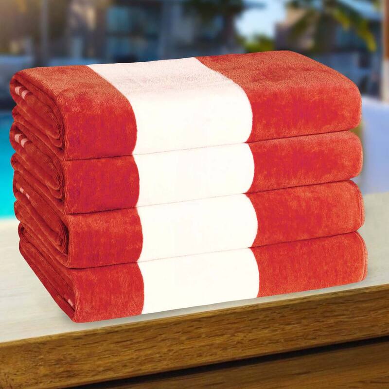 Cabana Stripe Oversized Cotton Beach 4 Piece Towel Set by Superior - Coral