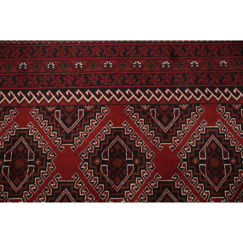 Hand Knotted Oriental 100% Wool Carpet Traditional Geometric Red Balouch Area Rug - 9' 7'' X 6' 6''