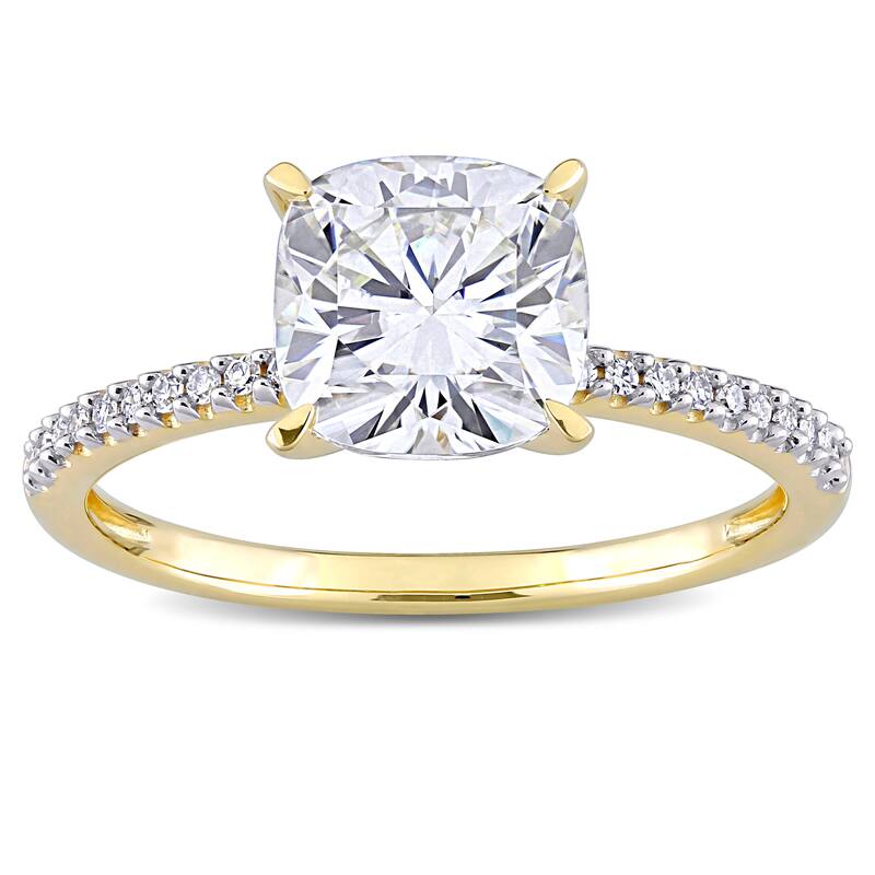 2ct TGW Moissanite and 1/10ct TDW Diamond Engagement Ring in 14k Yellow Gold by Miadora