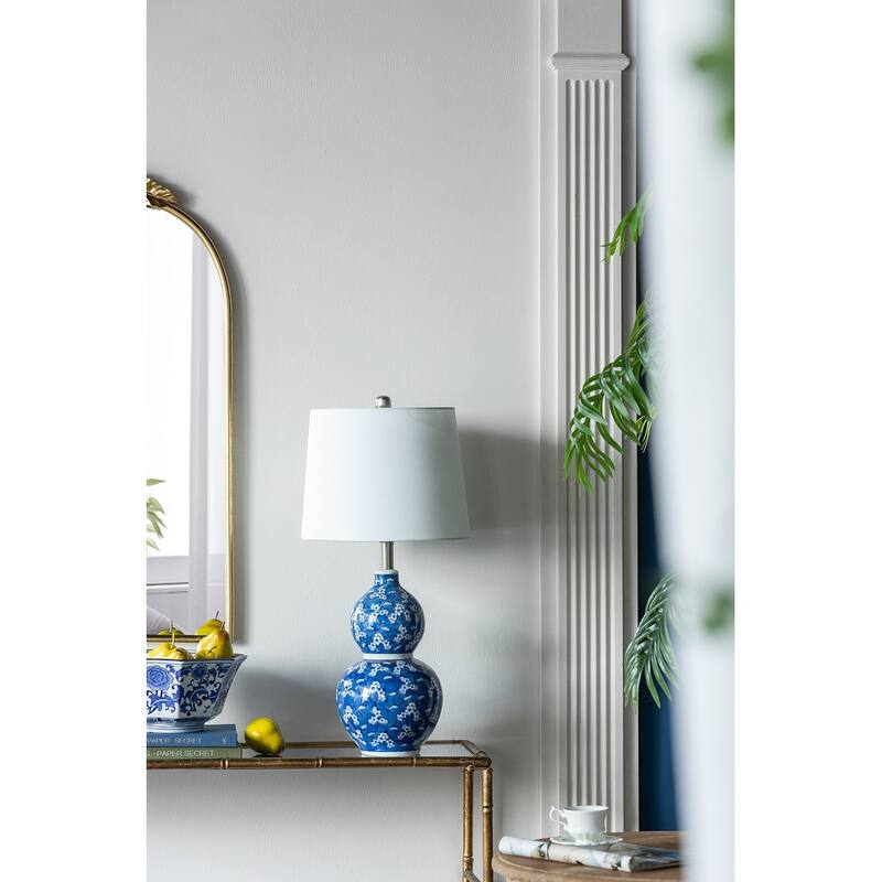 D13x25.7" Blue and White Round Two-Tiered Ceramic Vase Lamp - White+Blue 1