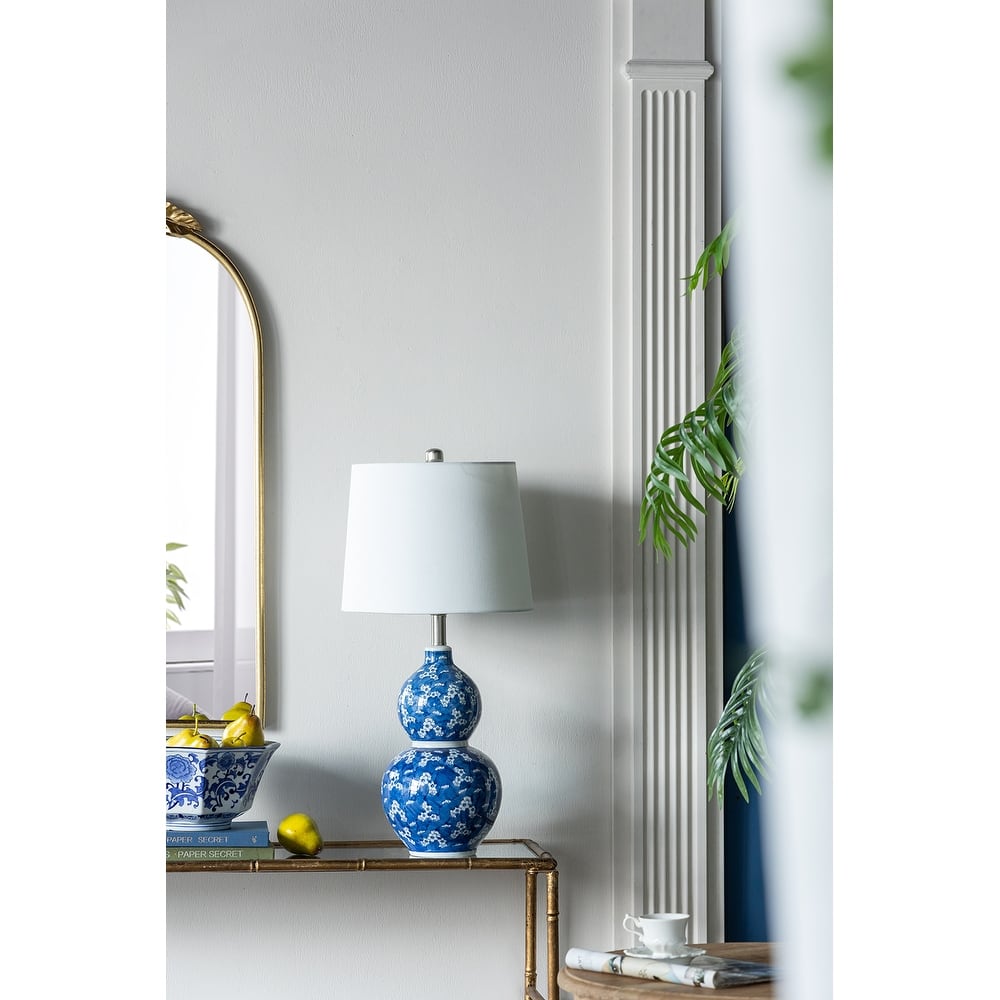 D13x25.7" Blue and White Round Two-Tiered Ceramic Vase Lamp