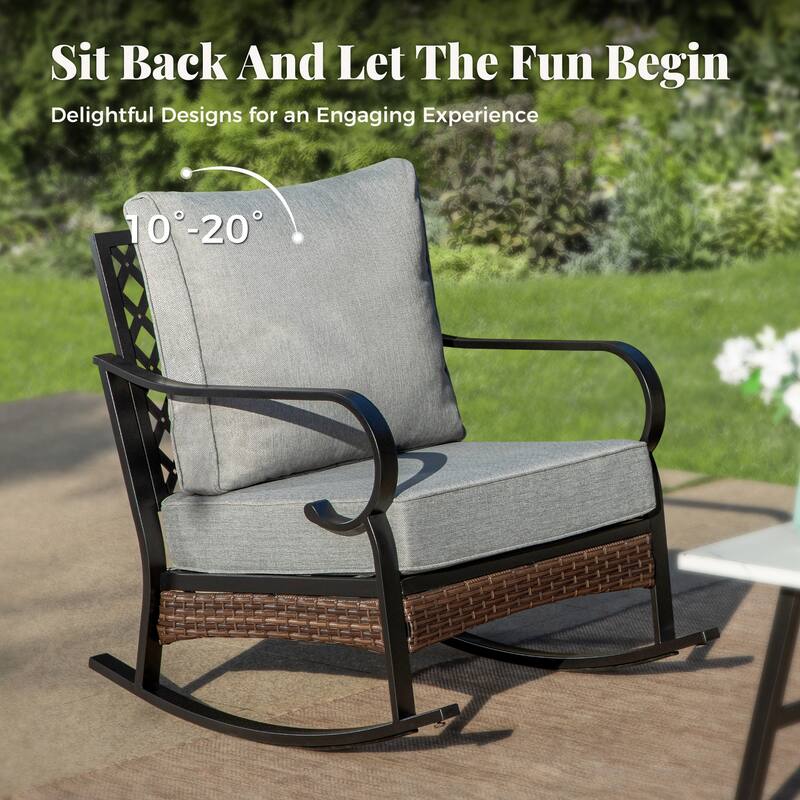 MAISON ARTS 5-Seat Outdoor Patio Furniture Sets, 2 x Cushioned Chairs, 1 x 3-Seat Sofa with Marbling Coffee Table