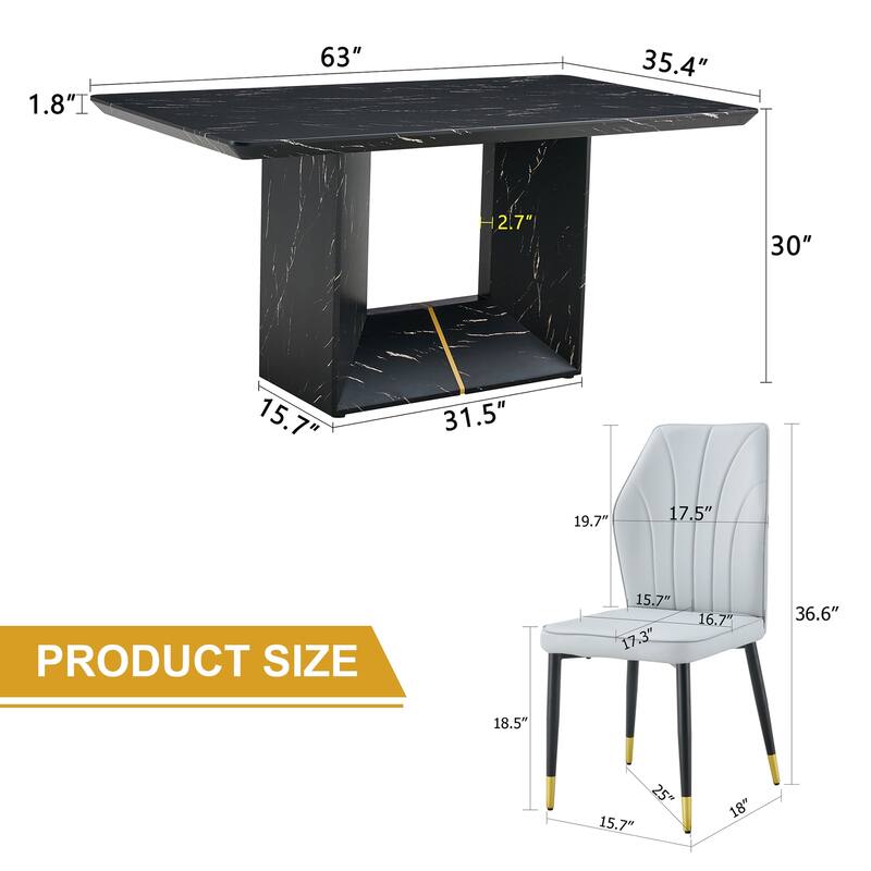Modern 5-Piece Dining Set with Rectangular Table & Widened Backrest Chairs