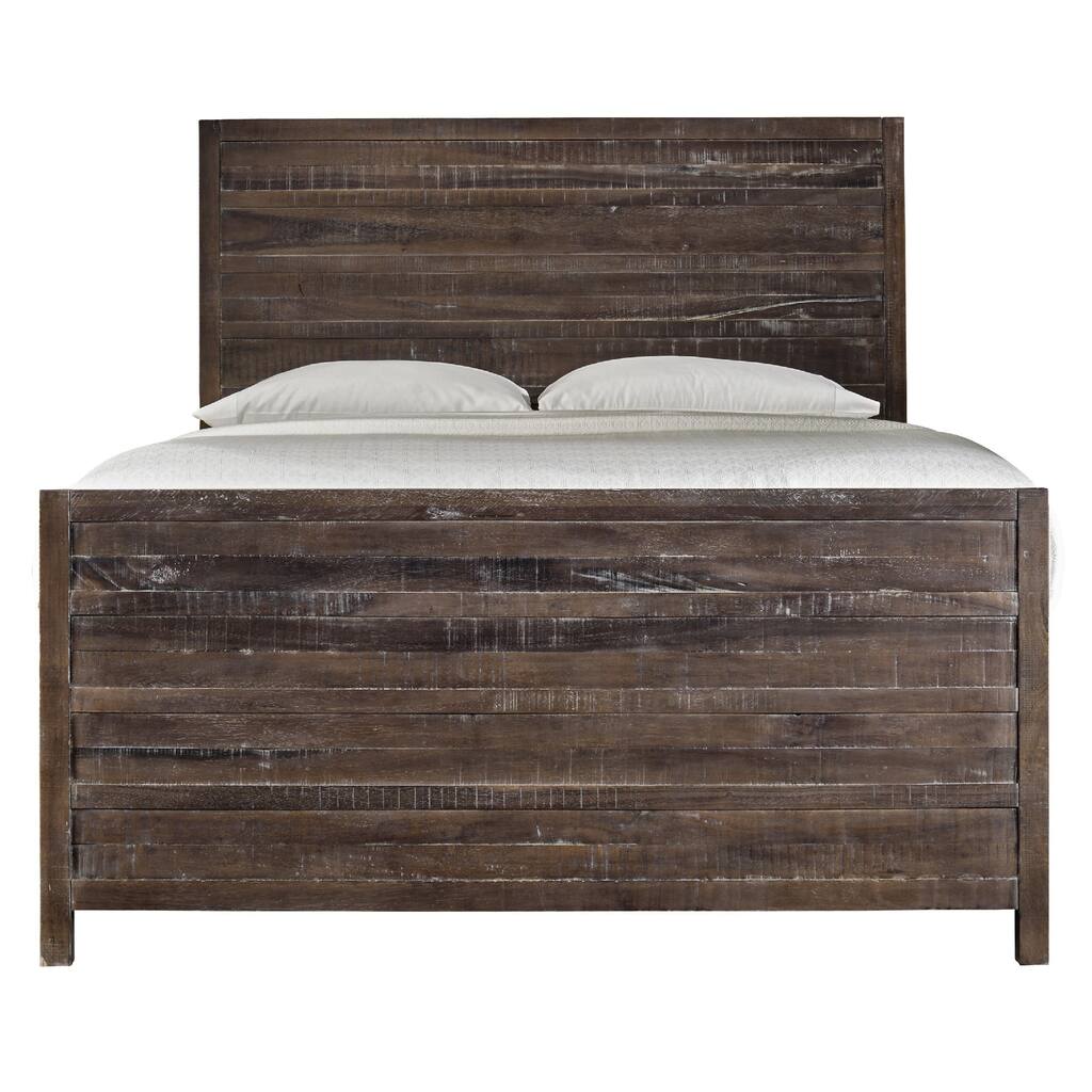 Cas Sengon Tekik Low Profile Panel Queen Bed, Rough Hewn, Brown