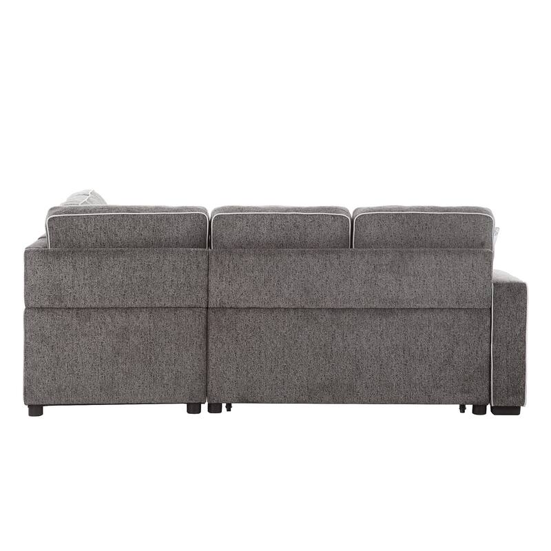 L-Shaped Pull Out Sofa Bed Modern Convertible Sleeper Sofa with 2 USB ports, 2 Power Sockets and 3 Pillows