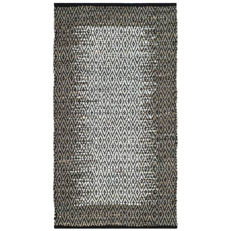 SAFAVIEH Handmade Vintage Boho Leather Mellissa Modern Stripe Leather - 2' x 3' - Light Grey/Grey - Runner/Rectangle
