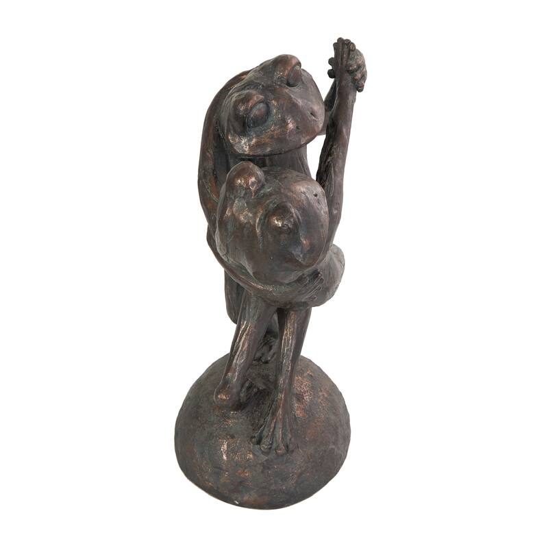 Bronze Resin Patina Dancing Frog Decorative Sculpture with Rock Base
