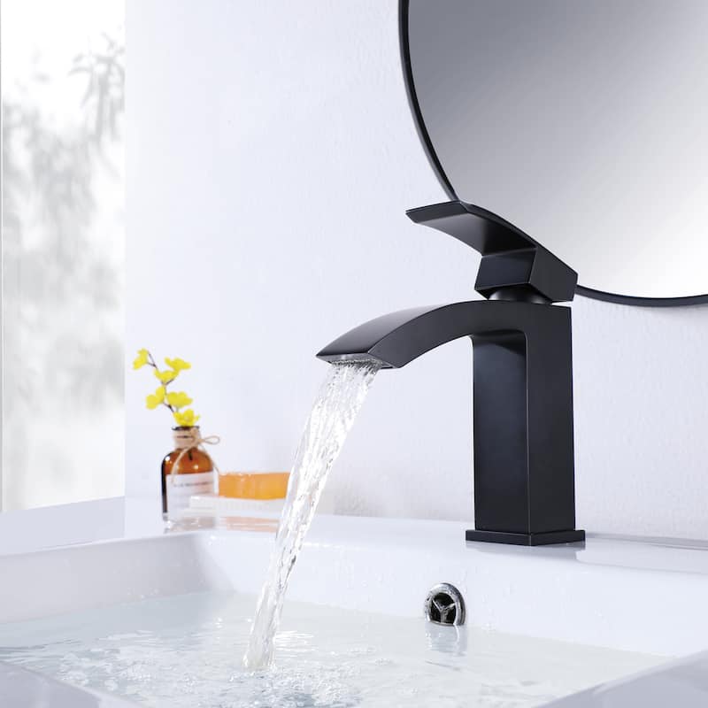 Modland Waterfall Bathroom Faucet Single Hole, CEC/CUPC Certified, with Cover Plate (Brushed Gold/Matte Black)