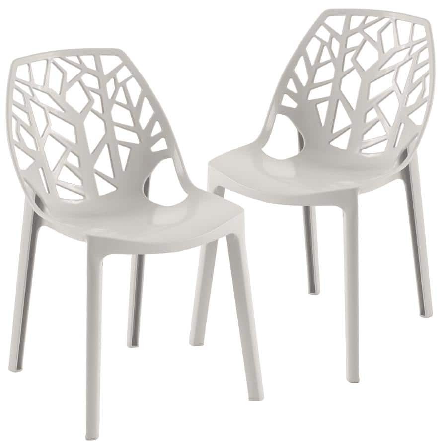 Cornelia Modern Stackable Plastic Dining Chair with Accent Cut-out Design Backrest for Home Patios, or Kitchens (Set of 2)