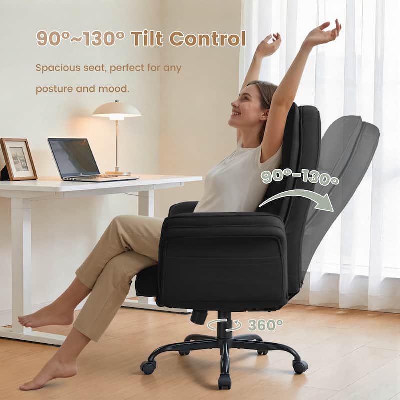 Bossin Cross Legged Office Chair with Adjustable Arms, 135° Reclining Velet Executive Criss Cross Chair with Wheels