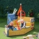 preview thumbnail 9 of 8, Wooden Kids Pirate Sandbox, Outdoor Sandboat with Bench Seats, Storage, Non-Woven Fabric Cloth for Backyard, Lawn