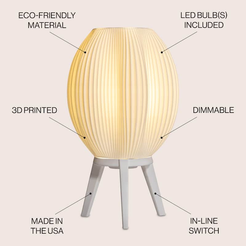 Wavy 16.5" Modern Contemporary Plant-Based PLA 3D Printed Dimmable LED Table Lamp, by JONATHAN Y