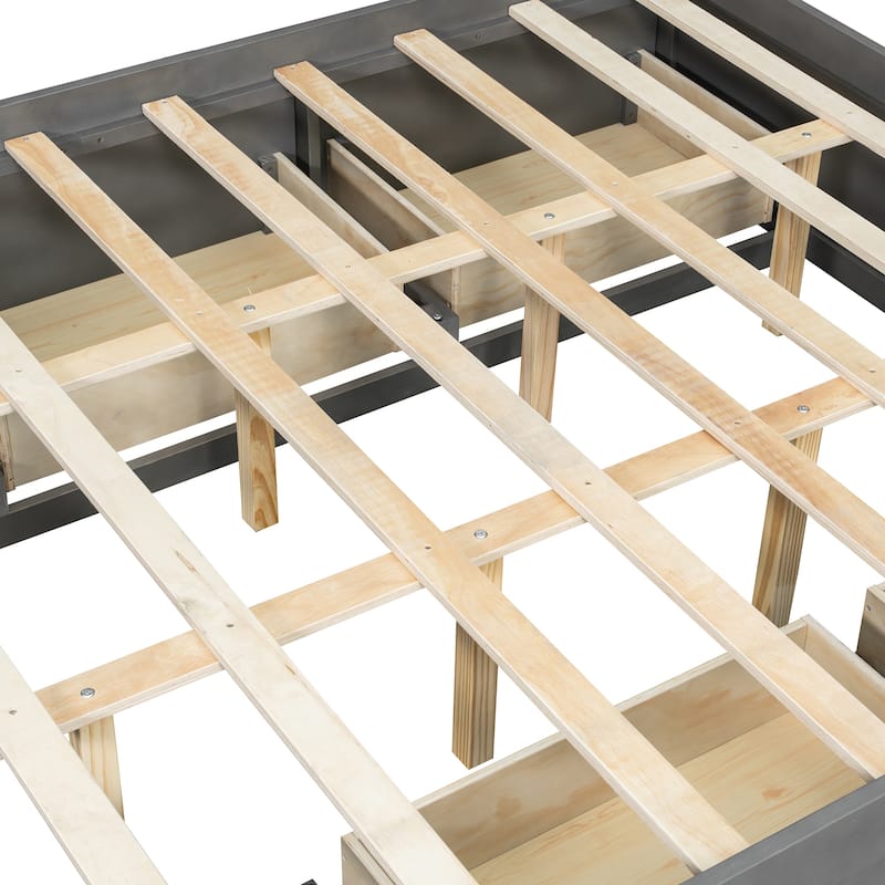 Queen Size Platform Bed Frame with 4 Storage Drawers & Footboard Cubby, No Headboard Design