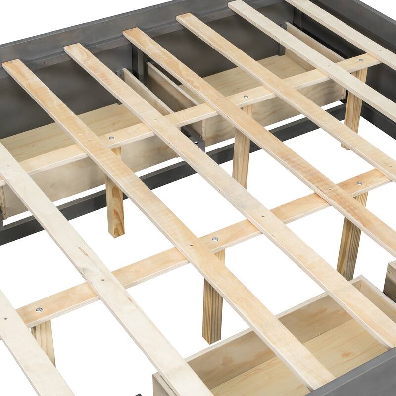 Queen Size Platform Bed Open Frame with Footboard Storage and 4 Drawers