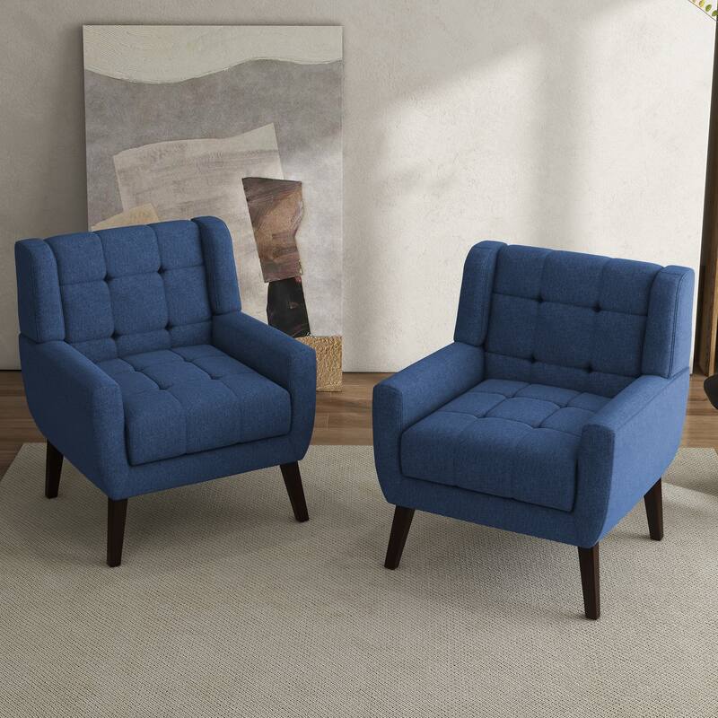 Tufted Wingback Accent Chairs Linen/Faux Leather/Velvet Armchairs Set of 2