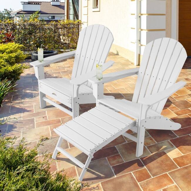Patio HDPE Adirondack Chair with Retractable Ottoman - 29" x 53" x 37.5" (L x W x H)