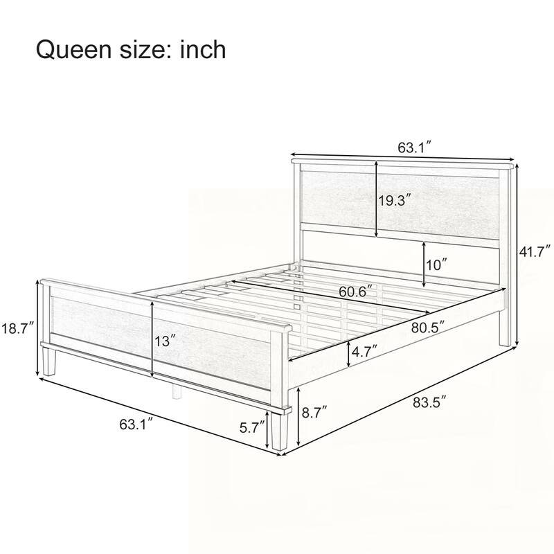 Wood Platform Bed with Headboard and Wood Slat Support