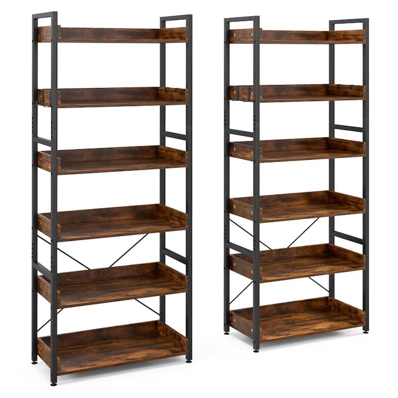 1/2 pcs Bookshelf Display Shelves Storage Rack Metal Frame w/ Hooks - 2 pcs