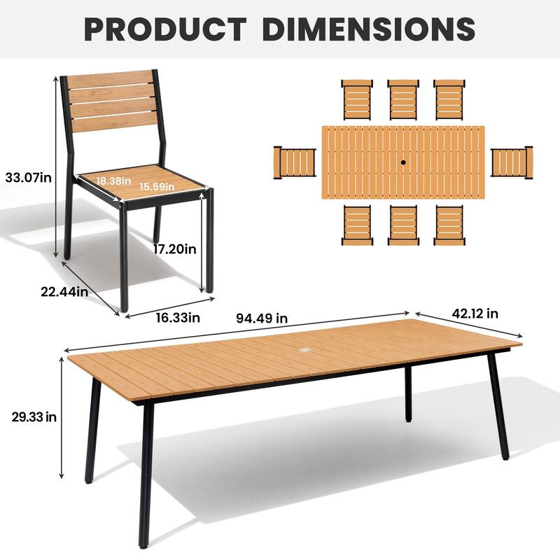 9-Piece Aluminum Outdoor Dining Set with Umbrella Hole and Stackable Chairs