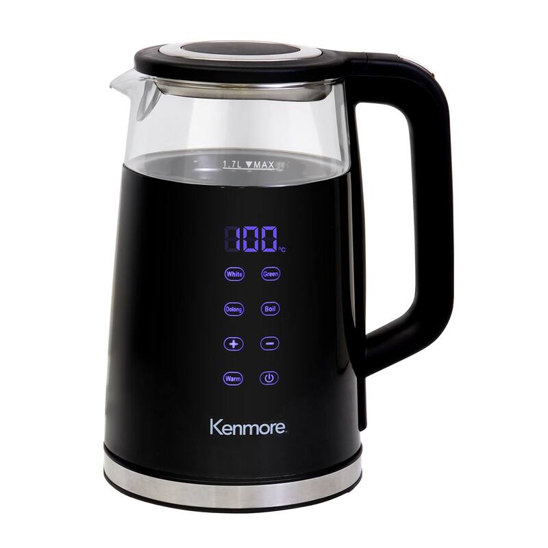 Kenmore Glass Electric Kettle 1.7L, Digital Temperature Control, Black - Black