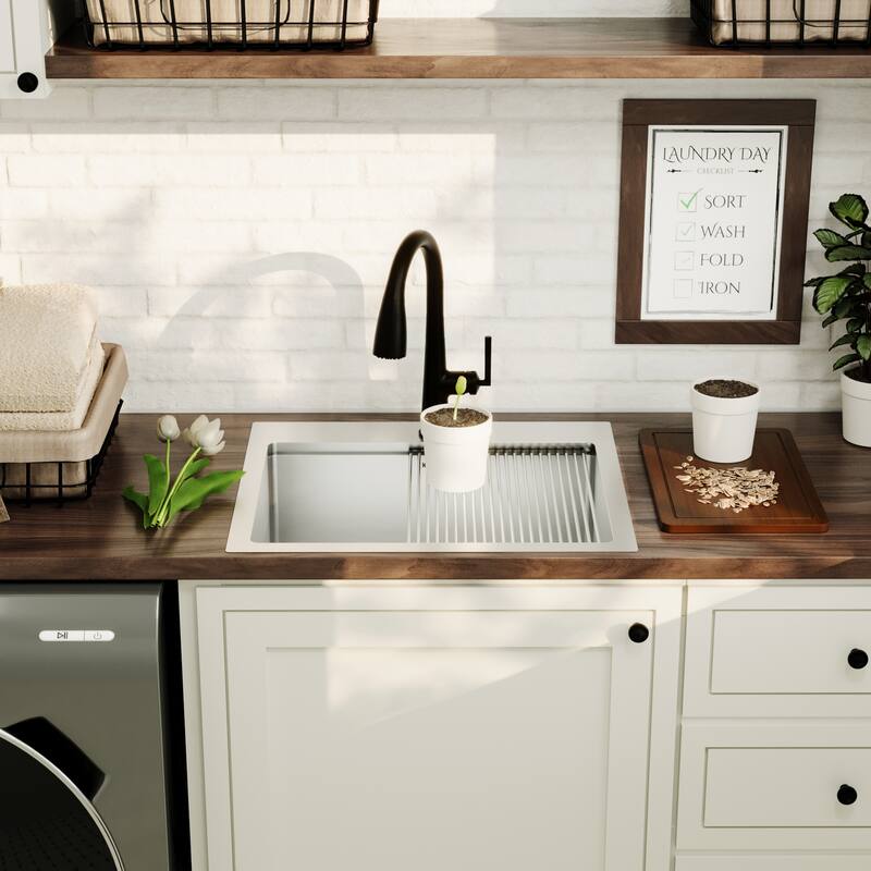 Karran Elite WST-22-PK1 Top Mount 25" Single Bowl Stainless Steel Workstation Kitchen Sink with Deeper Bowl