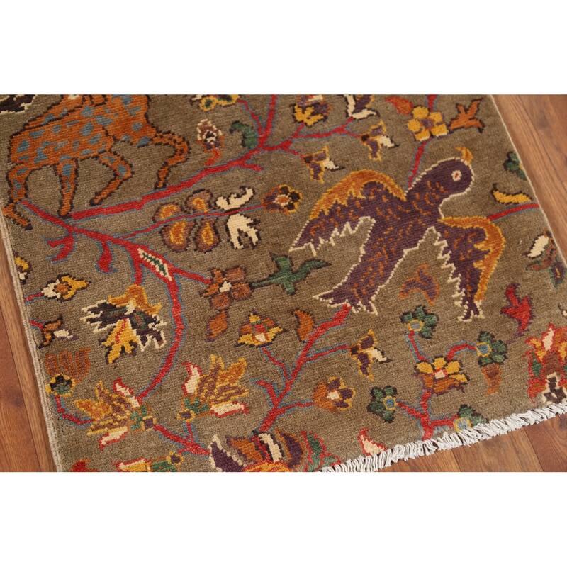 Animals Design Kazak Accent Rug Hand-Knotted Floral Wool Carpet - 2'1"x 2'10"