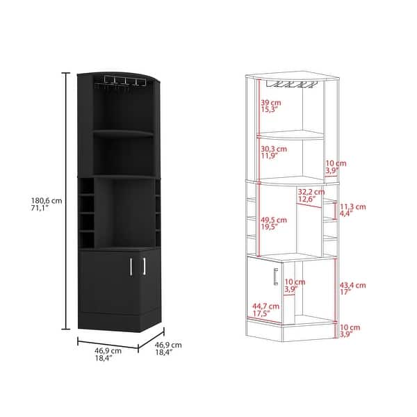 dimension image slide 5 of 7, TUHOME Syrah Corner Bar Cabinet with 2-Doors and 8 Cubbies - N/A