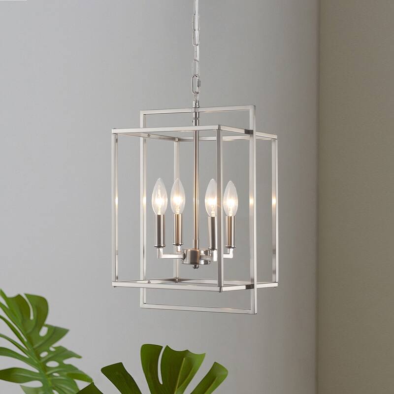 10.82inch Modern Cage 4-light Height Adjustable Metal frame chandelier for multiple spaces - Nickel