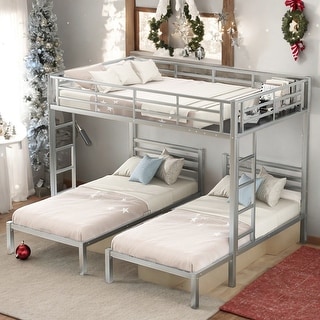 Full Over Twin&Twin Size 3 In 1 Bunk Bed With Built-in Shelf for Home