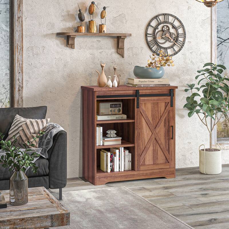 Farmhouse Kitchen Buffet Cabinet with Sliding Barn Door & Ample Storage for Home Organization