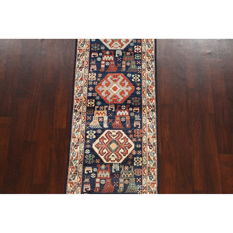 Tribal Geometric Oriental Kazak Runner Rug Wool Hand-knotted Carpet - 2'8" x 11'9"