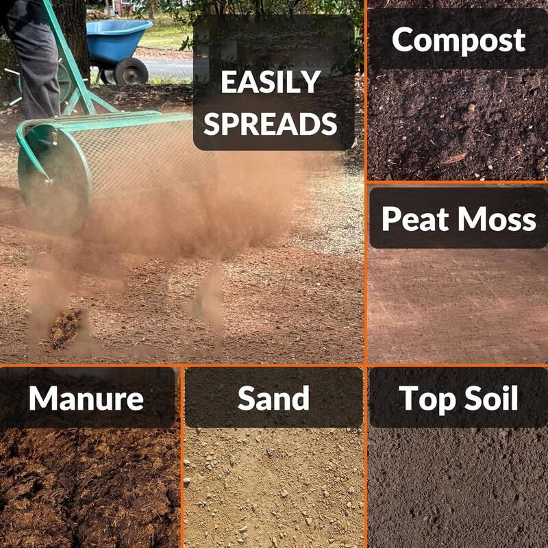 The Original 24 Inch Compost and Peat Moss Spreader Roller, Top Soil, Sand, Manure, Mulch, Top Dressing Lawn and Garden Spreader