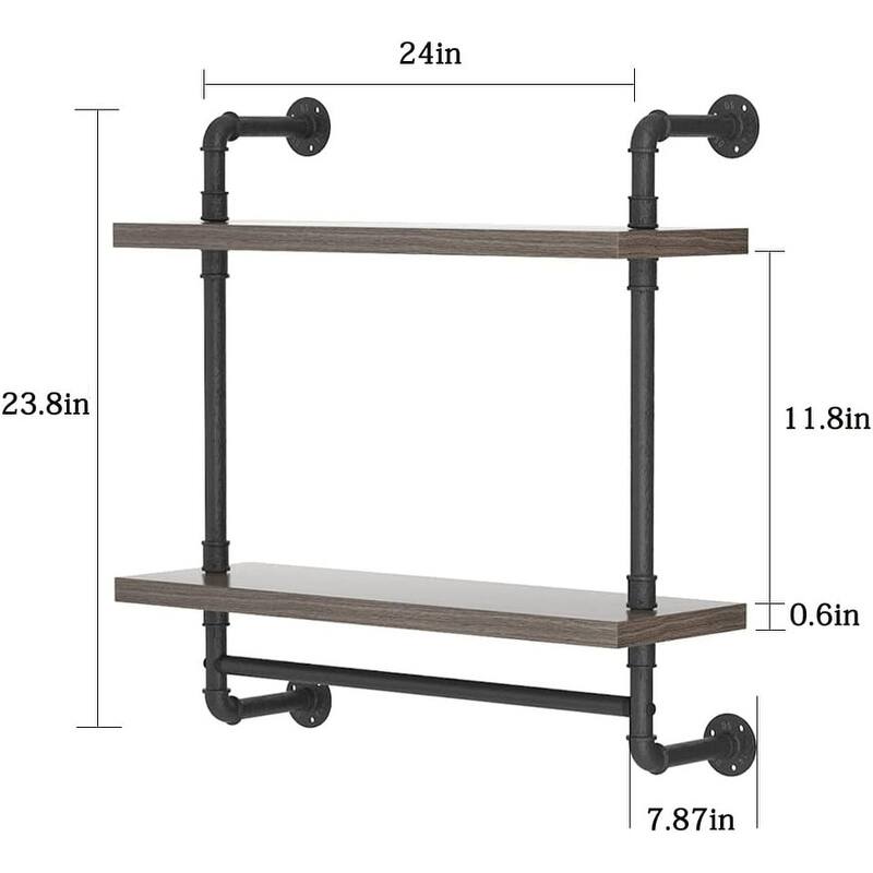 Industrial Pipe Floating Bathroom Shelves Wall Mounted with Towel bar - 7.8"D x 15.7"W x 25.6"H