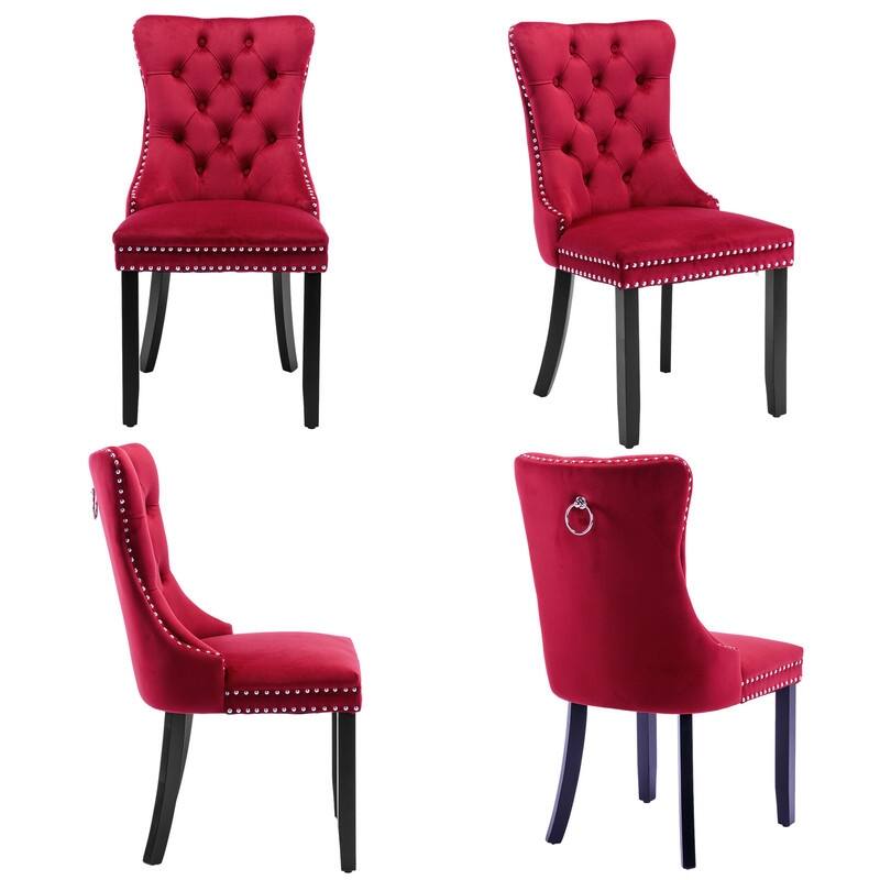 Solid Wood Velvet Upholstered Dining Chair Set of 4