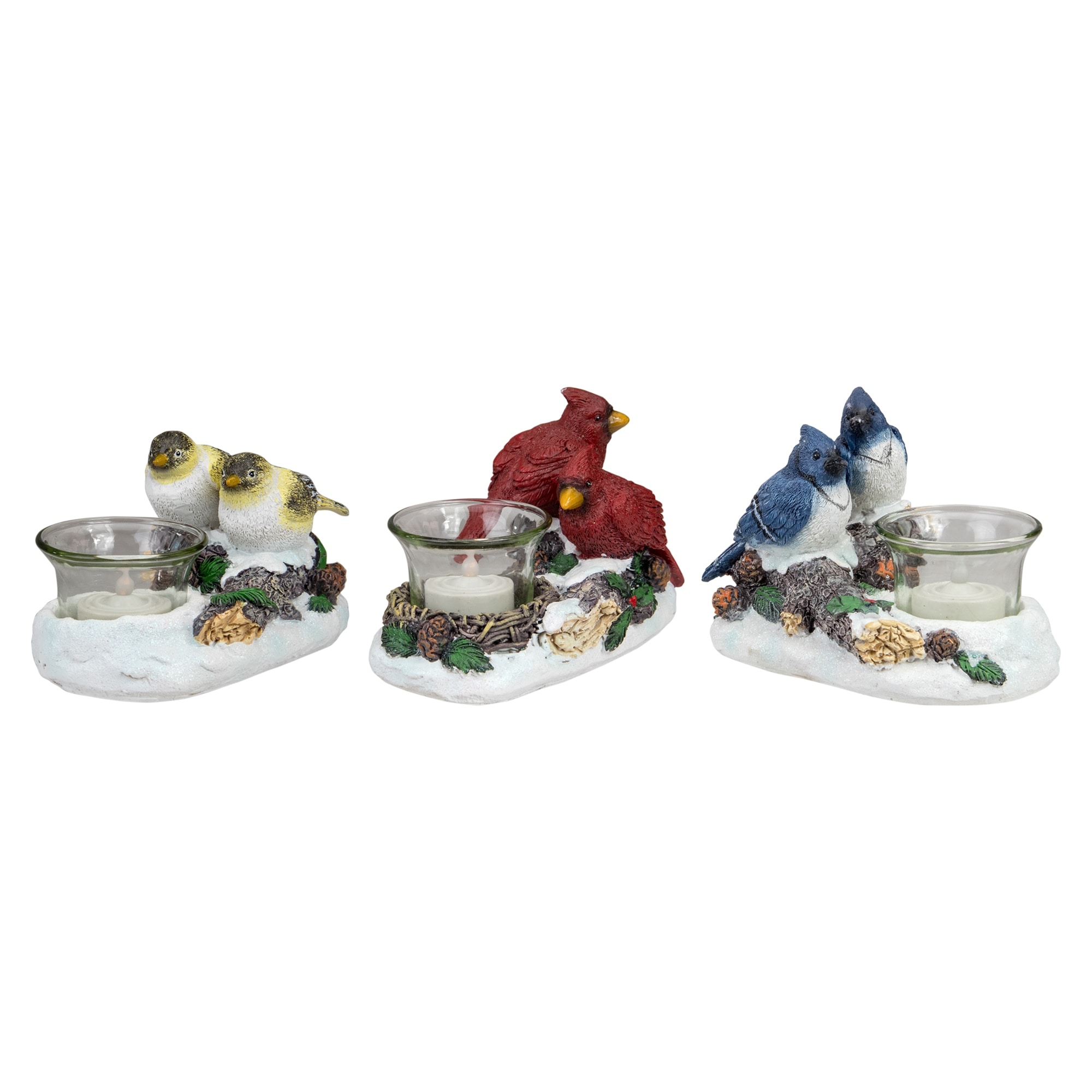 Set of 3 Christmas Birds Tabletop Decoration with Tealight Candle Holders 5.75