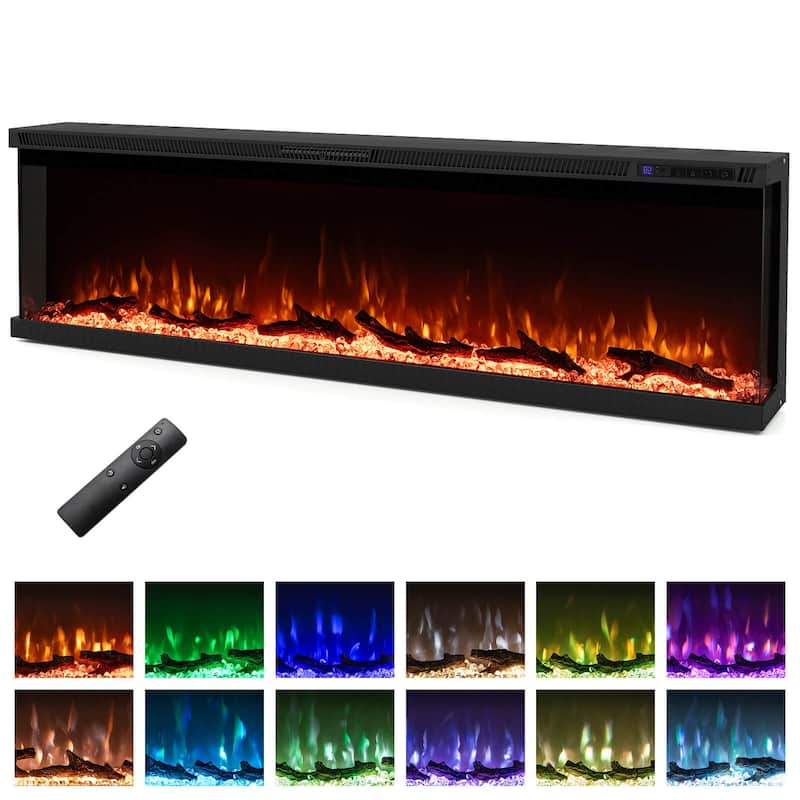 Costway 60" Wide 3-Sided Electric Fireplace Insert 750with 1200W - See Details - Black - See Details
