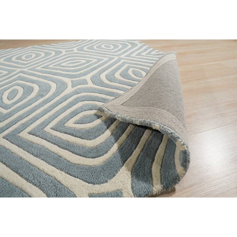 Hand-Tufted Wool Modern Tufted Stripes Rug, 5' x 8', Blue Area Rug, Contemporary Soft Design for Home Spaces - L