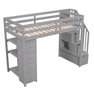 Twin Size Loft Bed with Storage Drawers & Shelves - Fun & Functional