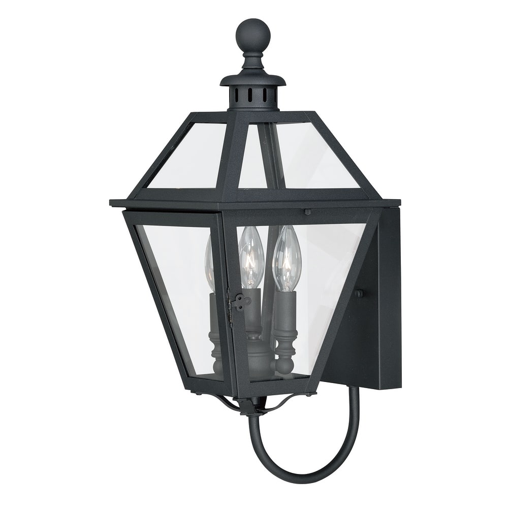 VAXCEL Nottingham 20 in. H 3-Light Black Transitional Outdoor Wall Sconce, Durable Steel, Clear Glass Shade, LED Compatible