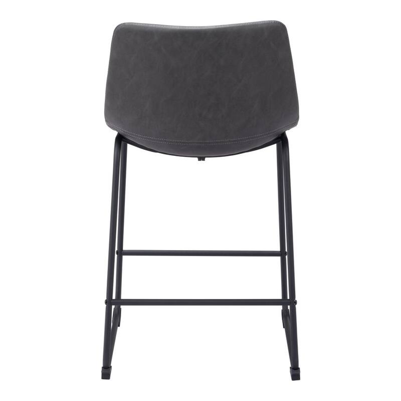 HomeRoots Set of Two 24" Charcoal and Black Faux Leather and Steel Counter Height Bar Chairs