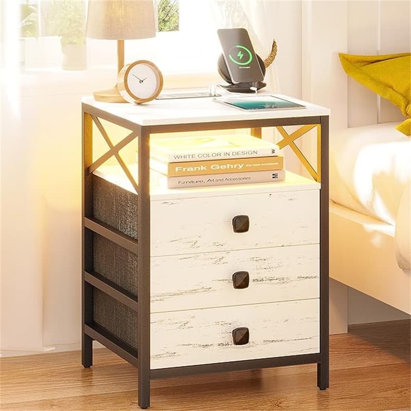 LED Nightstand with Wireless Charging Station - white
